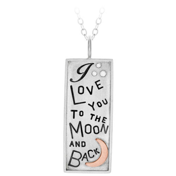 Picture of "I Love you to the Moon and Back" Sterling Silver Rimmed Charm Necklace